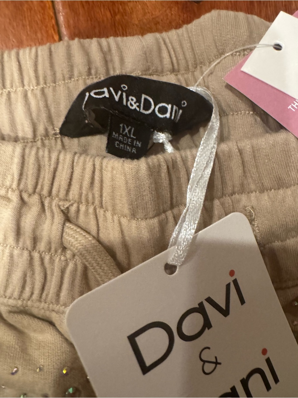 DAVI & DANI Tan Women's Jogger Pants with Sparkle Embellishments - Picture 3 of 3